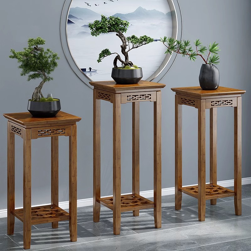 Versatile 2 Tiers/1 Tier Rectangle/Square Wooden Plant Stand Table with 2 Shelves/1 Shelf and Legs, 1 Piece