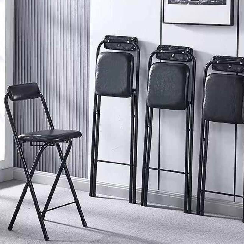 Art Deco Black/Chalk Rawhide Quadrilateral Portable Pub Stool with Backrest and Foot Support