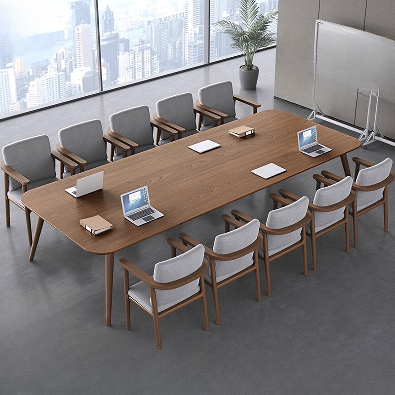 Sepia Contemporary Rectangular Meeting Table for 12 with Solid Wood Tabletop