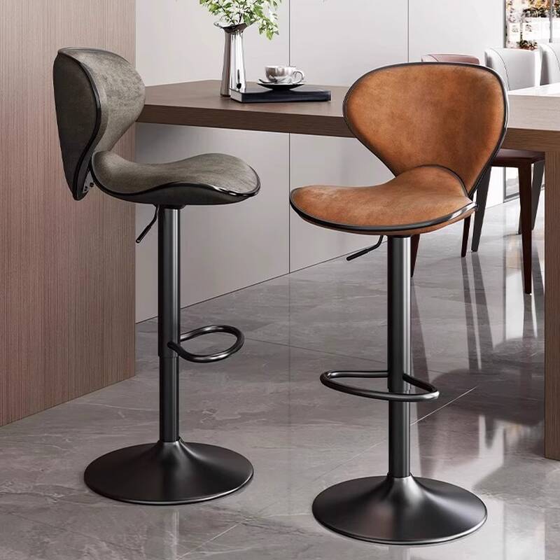 Art Deco Adjustable Lift Rawhide Gray/Tan Pub Stool with Backrest and Rotatable Horse Seat