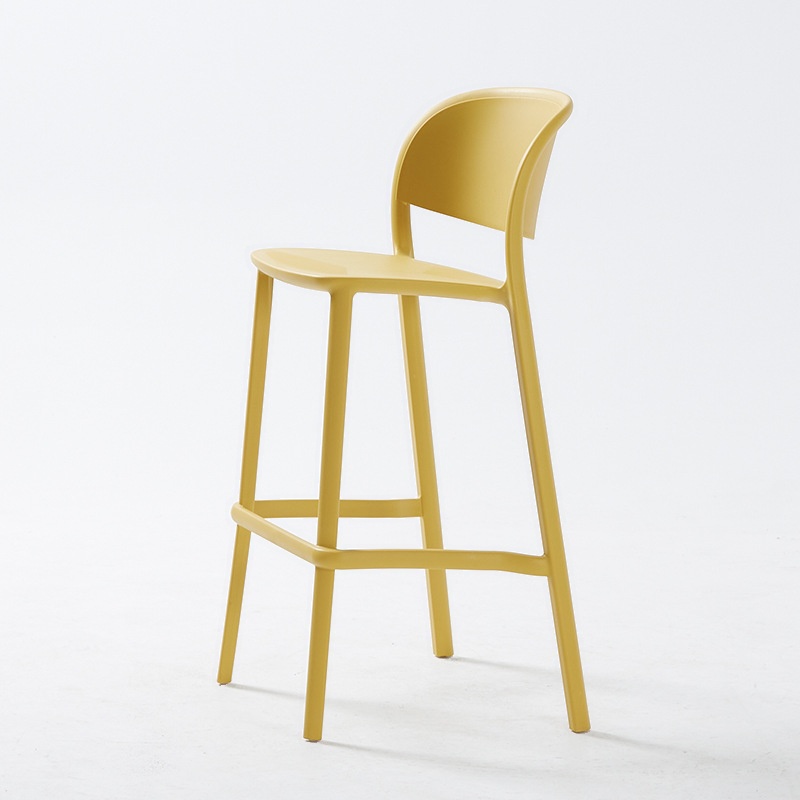 Minimalist Polymer Compound Pub Stool with Backrest, Nestable Rectangular Seat and Foot Support