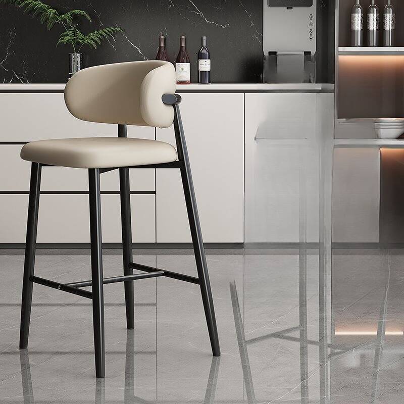 Art Deco Ivory Rawhide Pub Stool with Backrest, Rectangular Seat, and Foot Support