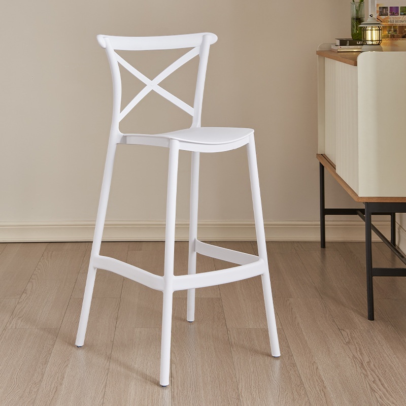 Minimalist Polymer Compound Pub Stool in Chalk/Lemon Colour/Light Green with Backrest, Nestable Rectangular Seat and Foot Support