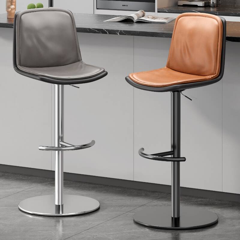 Art Deco Adjustable Lift Rawhide Pub Stool in Black/Sage/Auburn with Backrest, Rotatable Horse Seat