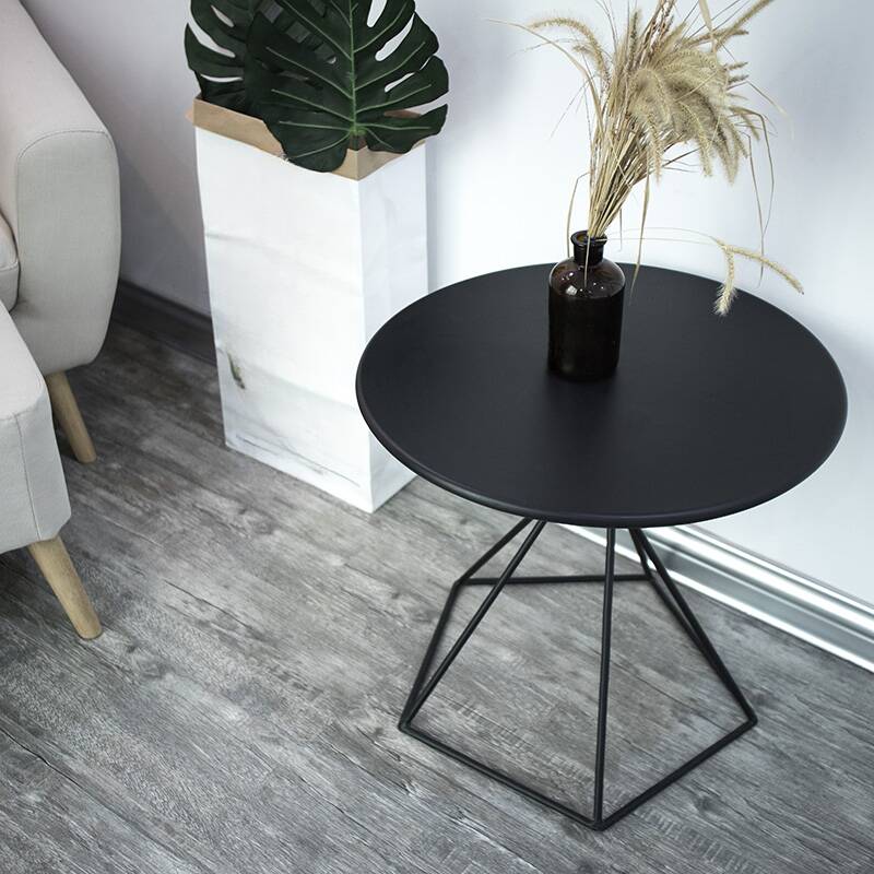 Simplistic Circular-shaped Ink/White Drink Table with Frame - Table Only