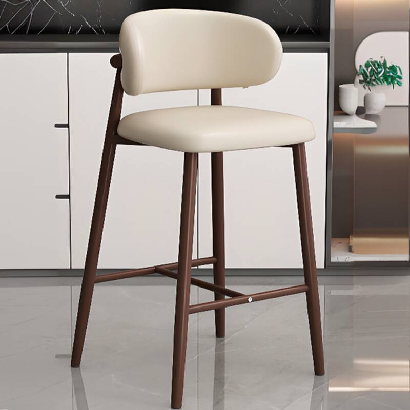 Art Deco Rawhide Ivory Pub Stool with Rectangular Backrest and Foot Support