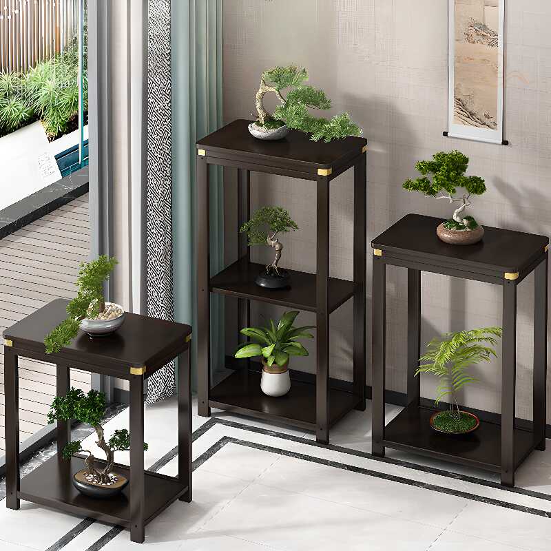 Contemporary Rectangle Engineered Wood Plant Stand Table with Compartment for Ground Installation