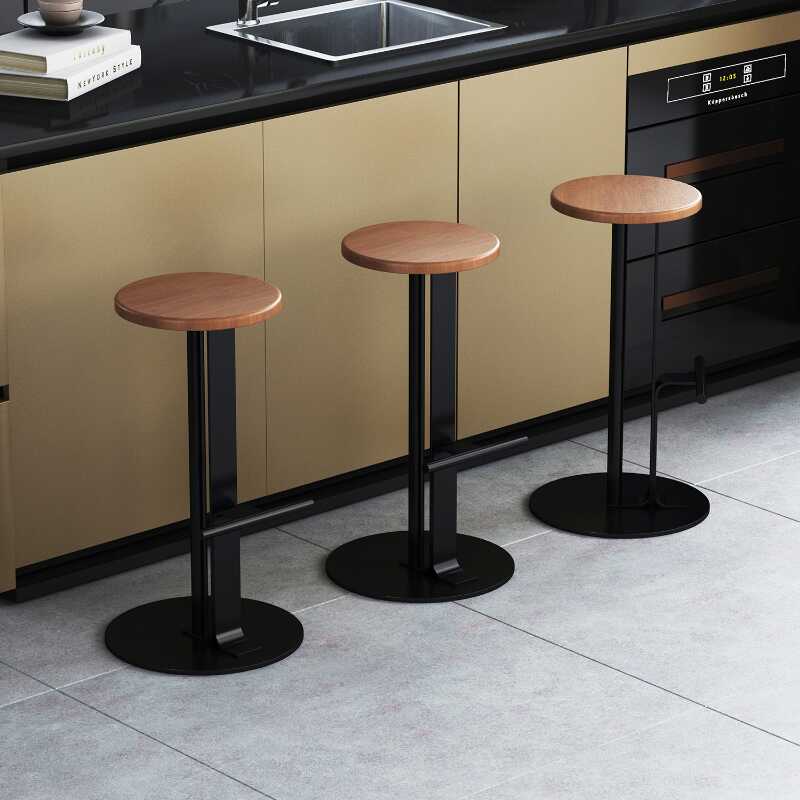 Art Deco Black/Gray/Auburn Rawhide/Timber Round Top Pub Stool with Foot Support