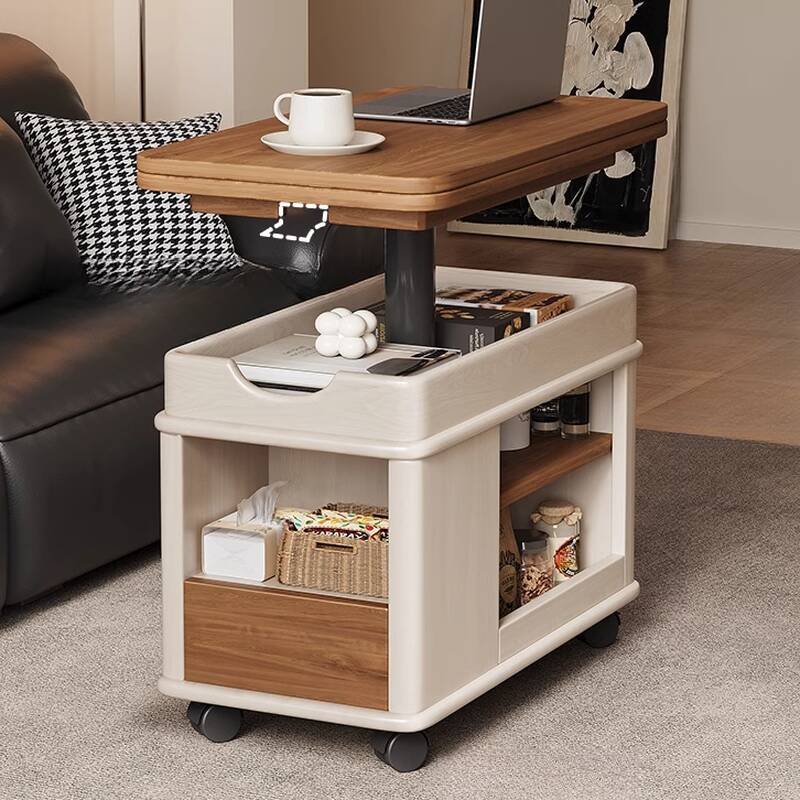 Height-adjustable Timber Wheeled Auburn Rectangular Drink Table with Shelf