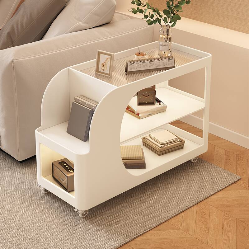 Transparent Glass Rectangular Tray Top Drink Table with Wheeled Shelf