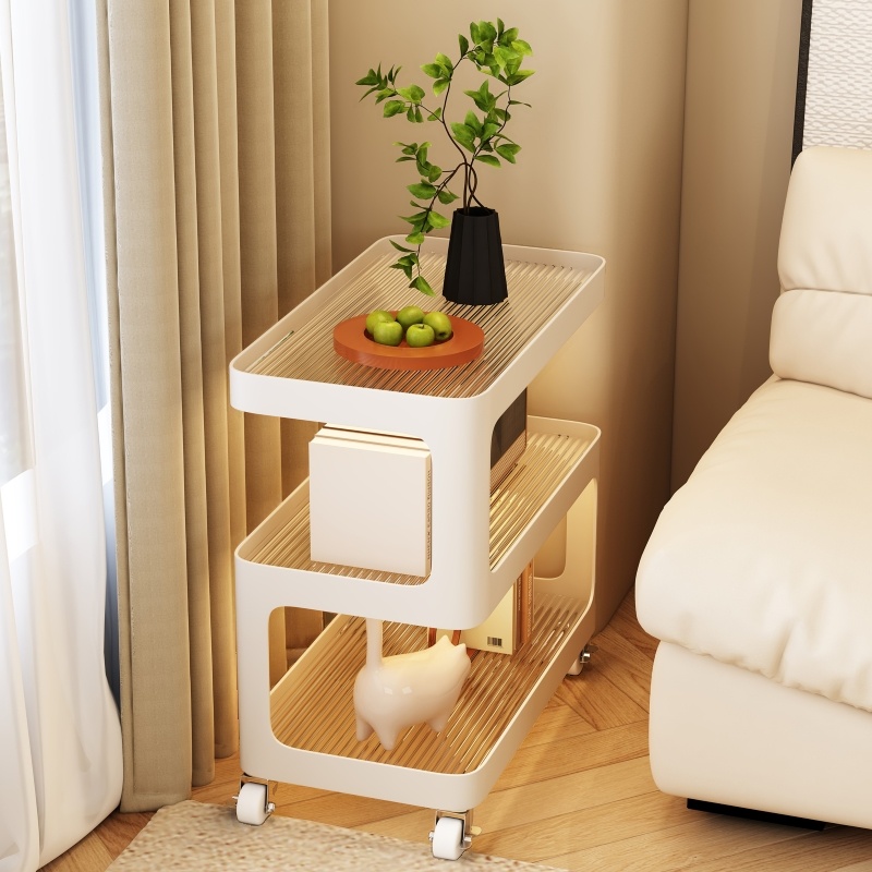 Rectangular Ink/White/Transparent Drink Table with Wheeled Wheel Base, Tray Top, and Shelf