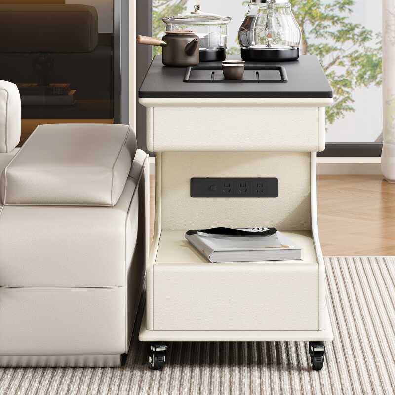 Wheeled Ink Drink Table with Rectangular Shape, Shelf, Drawer, and Closet