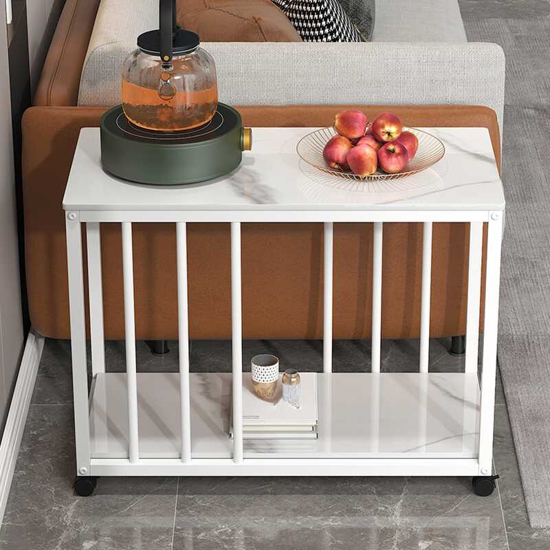 Simplistic Rectangular Sintered Stone Drink Table with Wheeled Wheel Base and Shelf