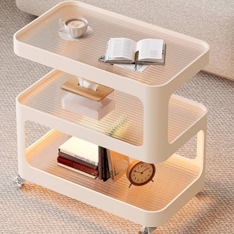 Wheeled White Rectangular Tray Top Drink Table with Shelf