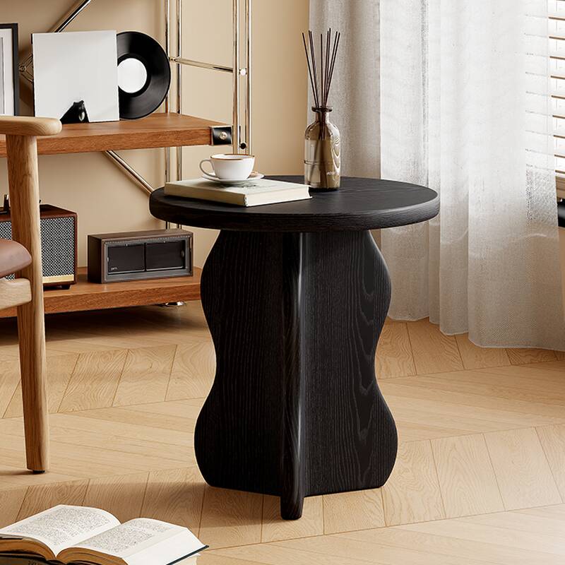 Simplistic Circular-shaped Ink/Auburn Timber Drink Table with Pedestal Base
