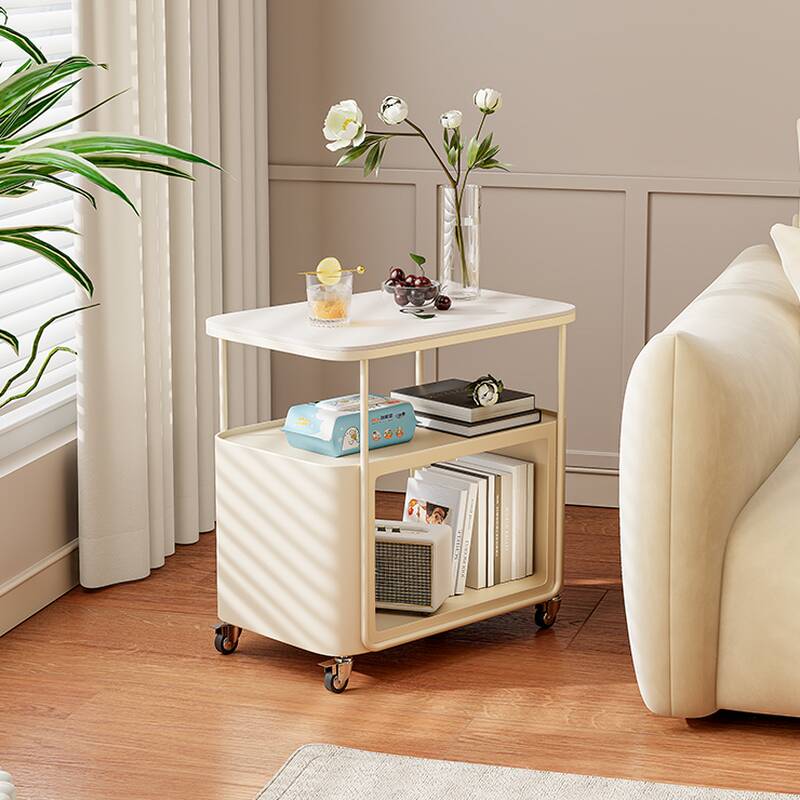 Simplistic Glass Drink Table with Wheeled Rectangular Shelf