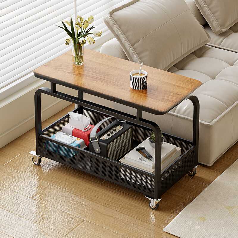 Simplistic Rectangular Sintered Stone Drink Table Only with Wheeled Frame and Shelf