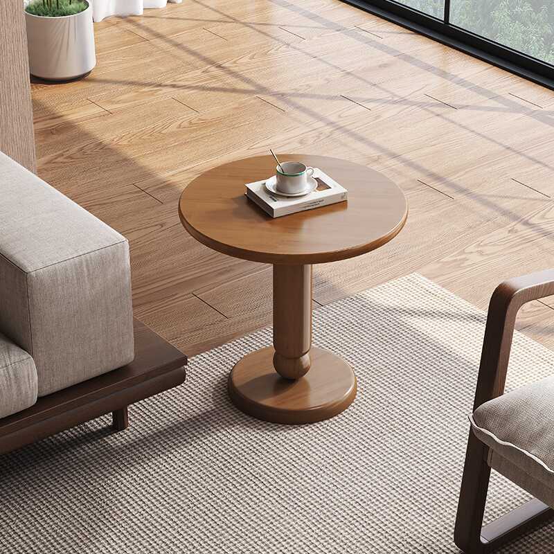Simplistic Drink Table Only with Timber, Pedestal Base, Ink/Auburn/Natural Colour and Circular-shaped Top