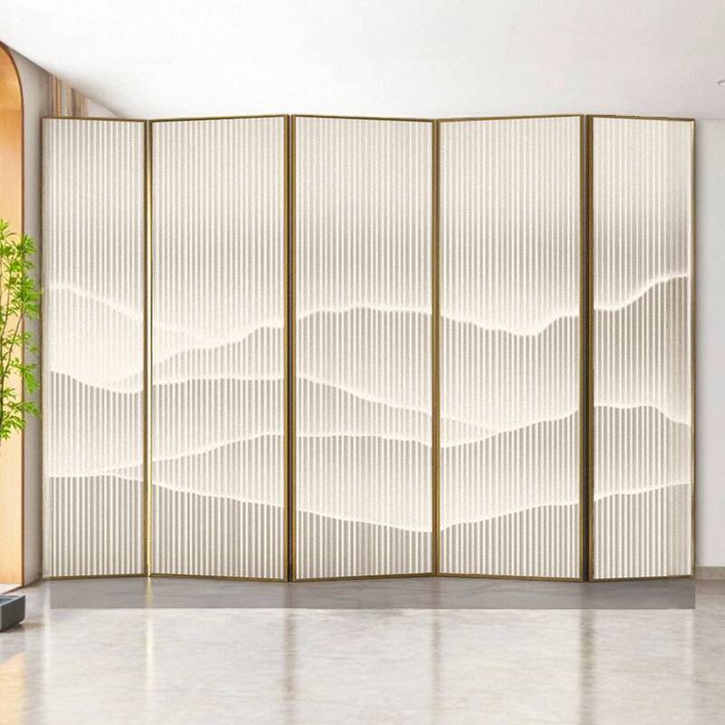Room Partition Wall in Simplistic Style with Opaque Metal Collapsible Frame, 6 Panels, Double Sided Print, Standalone