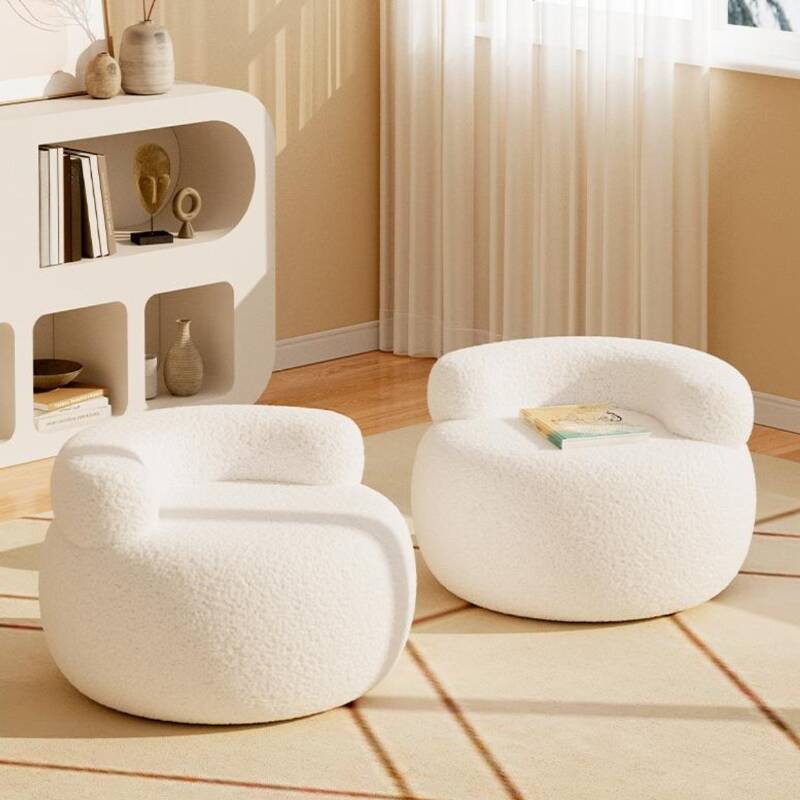 Modish Rounded Solid Colour Standard Ottoman in Sherpa with Midnight Black/Light Gray/Rose Upholstery