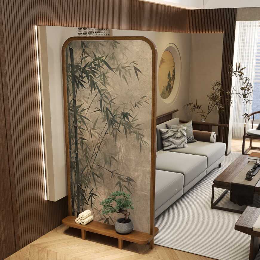 Cocoa Translucent Collapsible Room Partition Wall with Shelf, 1 Panel Gauze Standalone