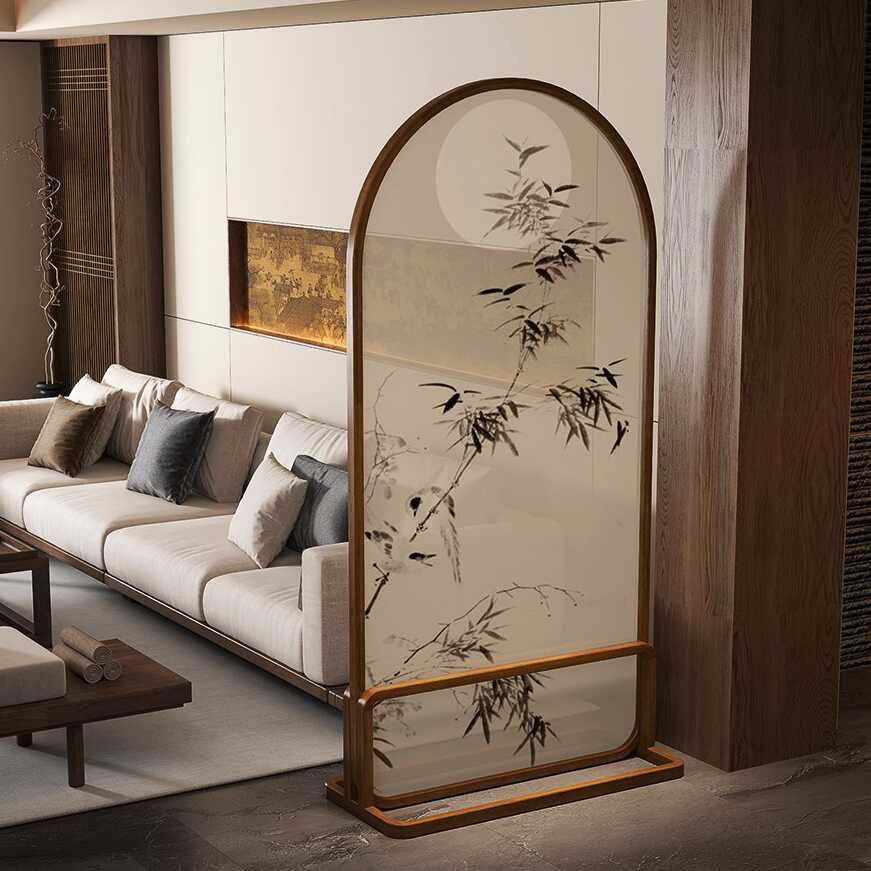 Room Partition Wall in Cocoa, Simplistic Style with Translucent Single Panel, Standalone Gauze Design