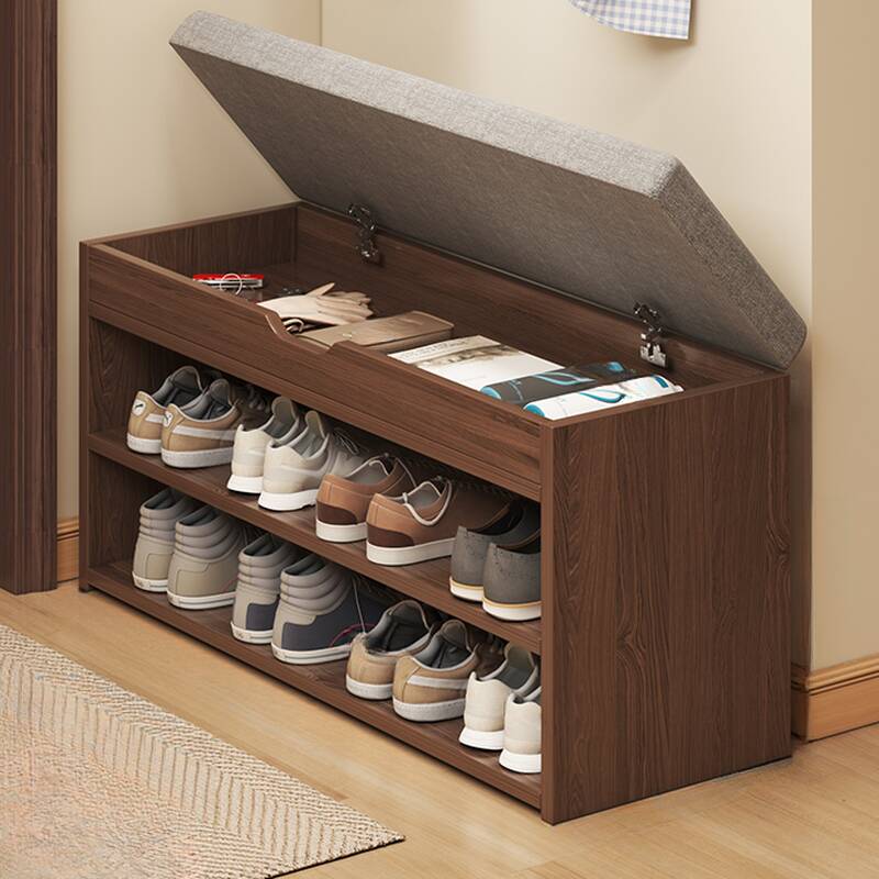 Modern Simple Style Rectangular Solid Colour Storage Ottoman in Gray with Container and Timber Frame