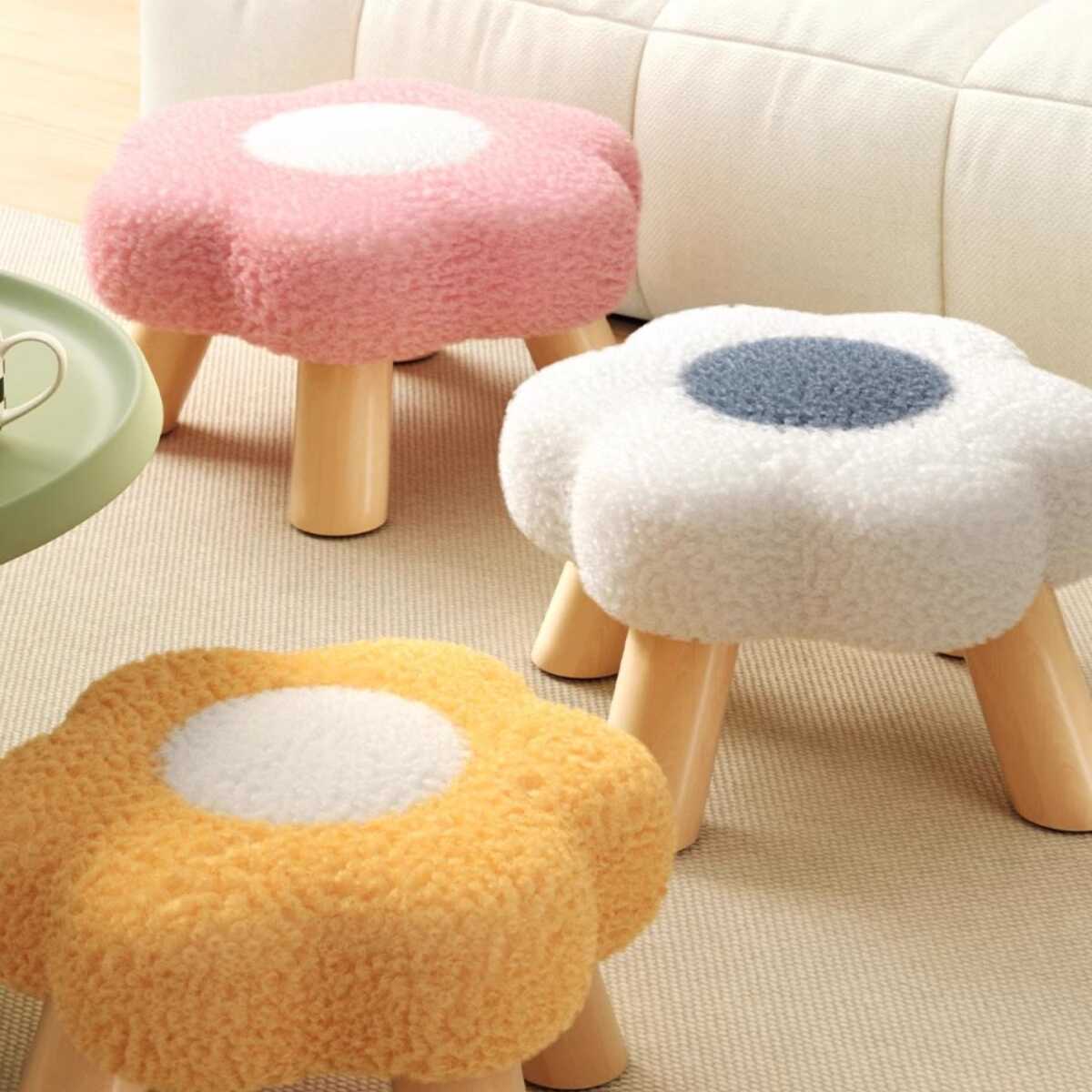 Floral-patterned Standard Ottoman with Sherpa Upholstery