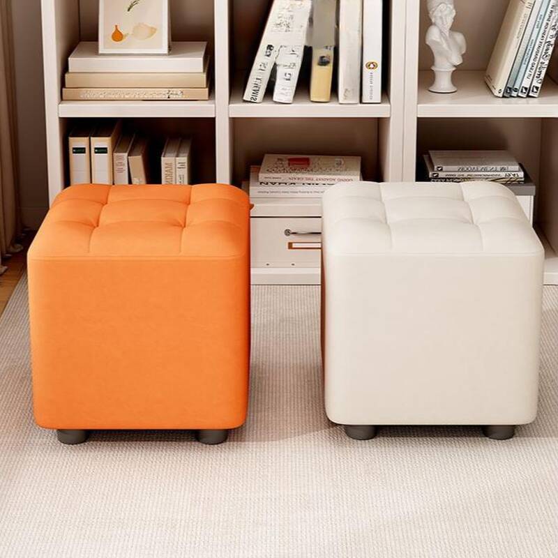 Modish Square Solid Colour Standard Ottoman/Cube Ottoman in Pleather with Button-tufted Design