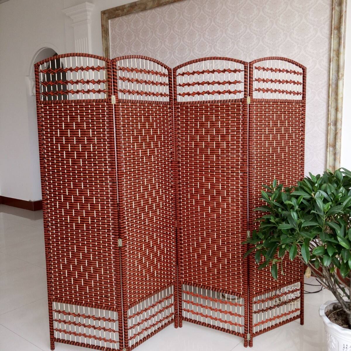 Ruby Room Partition Wall in Simplistic Style with Opaque Light Filtration, Collapsible Design, 1 Panel Cane Screen, Standalone