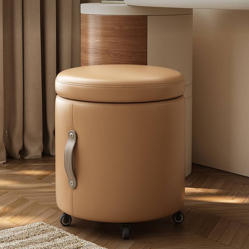 Dove Grey/Oatmeal/Orange Modern Simple Style Orbicular Solid Colour Standard Ottoman with Caster Wheels and Timber Frame