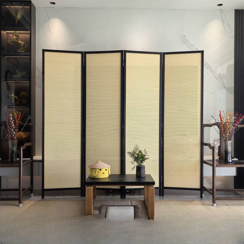 Room Partition Wall: Black Simplistic Translucent Collapsible 4 Panels Bambusa Standalone