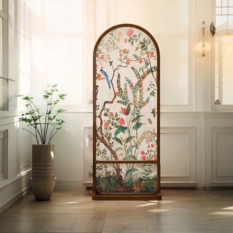 Room Partition Wall with Simplistic Indoor Style, Translucent Single Panel Gauze Standalone Design