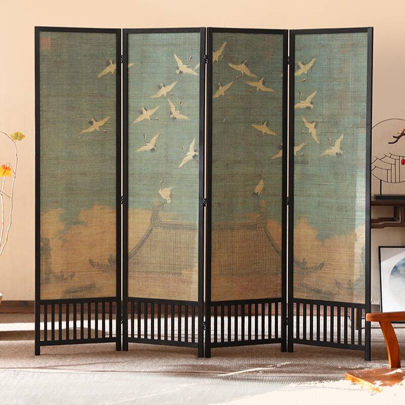 Room Partition Wall in Rustic Brown/Teal/Green with Simplistic Style, Opaque Collapsible Design, 3/4/5 Panels Bambusa Standalone