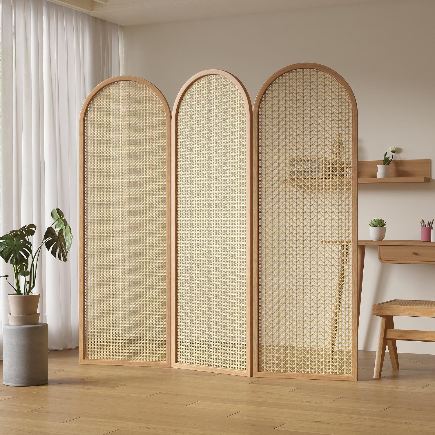 Room Partition Wall in Unfinished Colour, Simplistic Style, Translucent Single Panel, 1 Panel Cane Standalone
