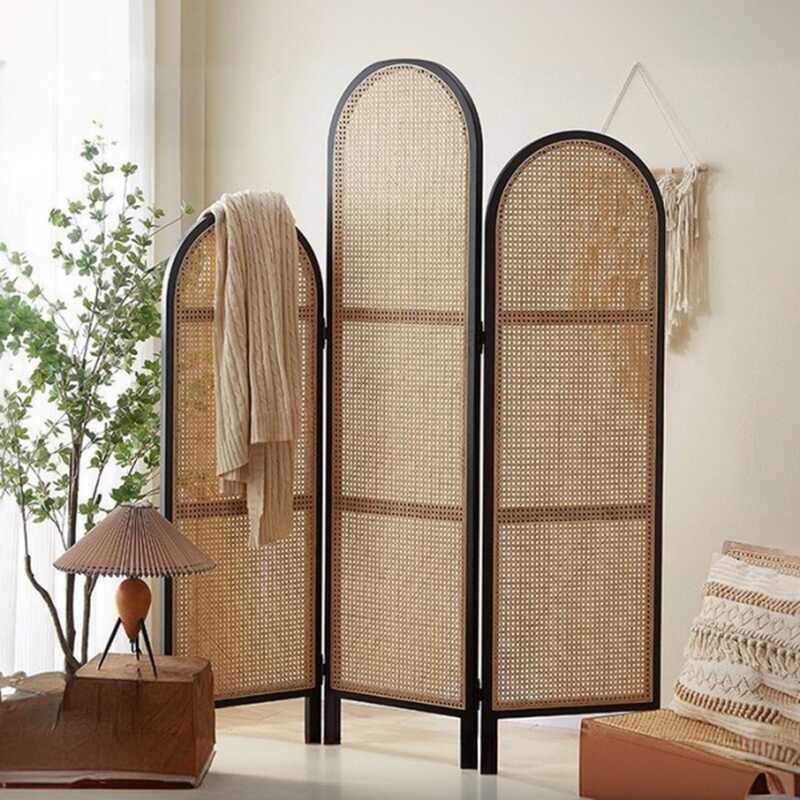 Simplistic Indoor Translucent Room Partition Wall with Cane Single Panel, Standalone