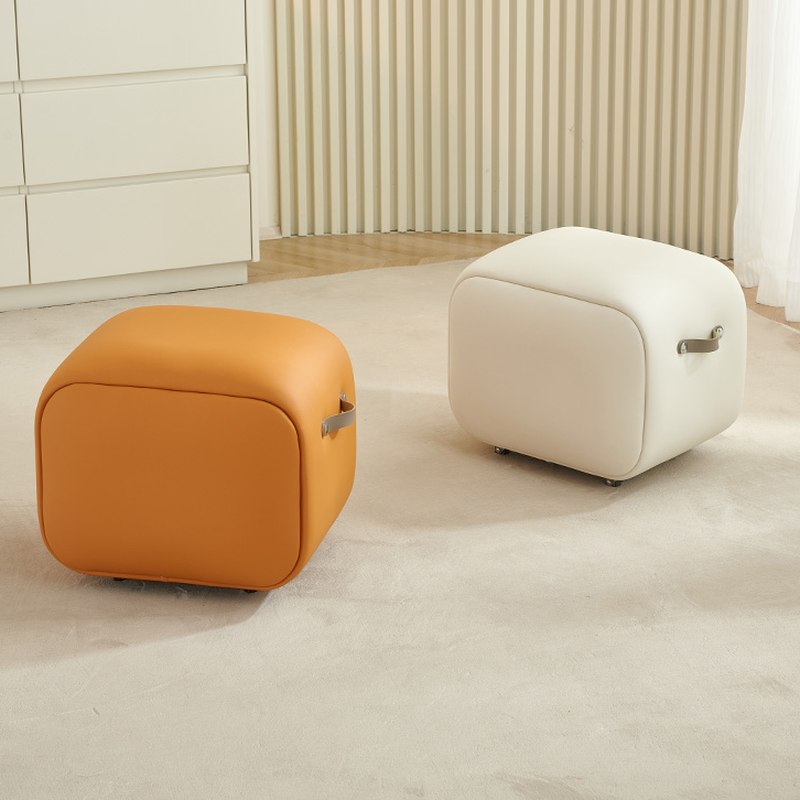 Modern Simple Style Rectangular Solid Colour Standard Ottoman in Artificial Leather with Green/Ivory/Amber Colour Upholstery and Caster Wheels