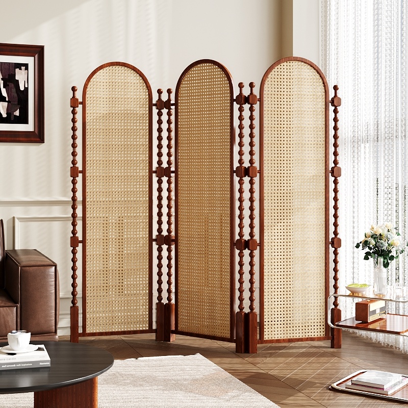 Room Partition Wall in Simplistic Style for Indoor Use, Opaque Light Filtration, Collapsible Cane Screen, Standalone