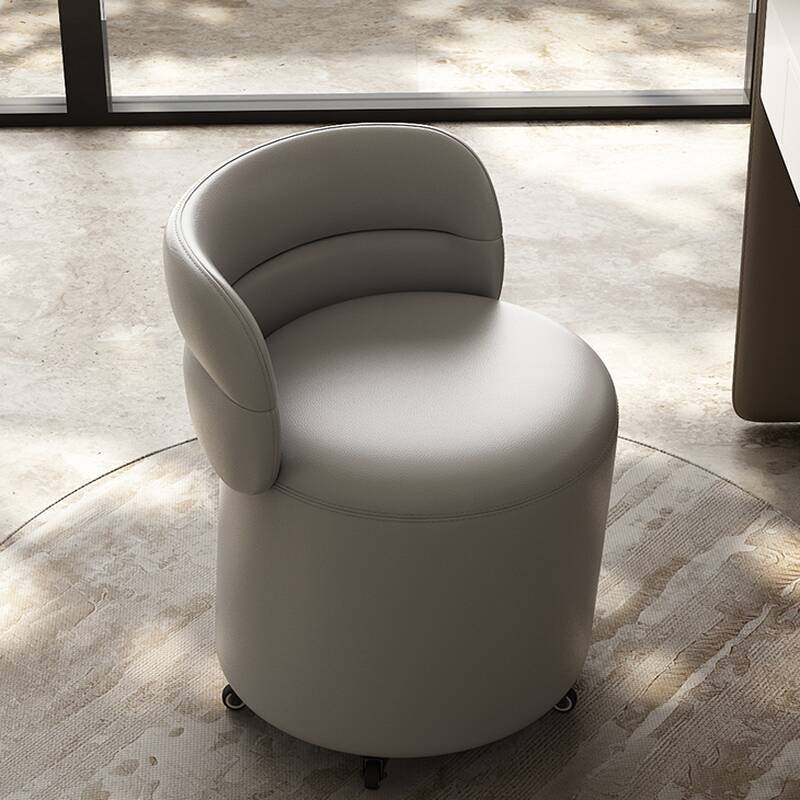 Modish Rounded Solid Colour Standard Ottoman in Light Gray/Sand/Tangerine Pleather with Wheels