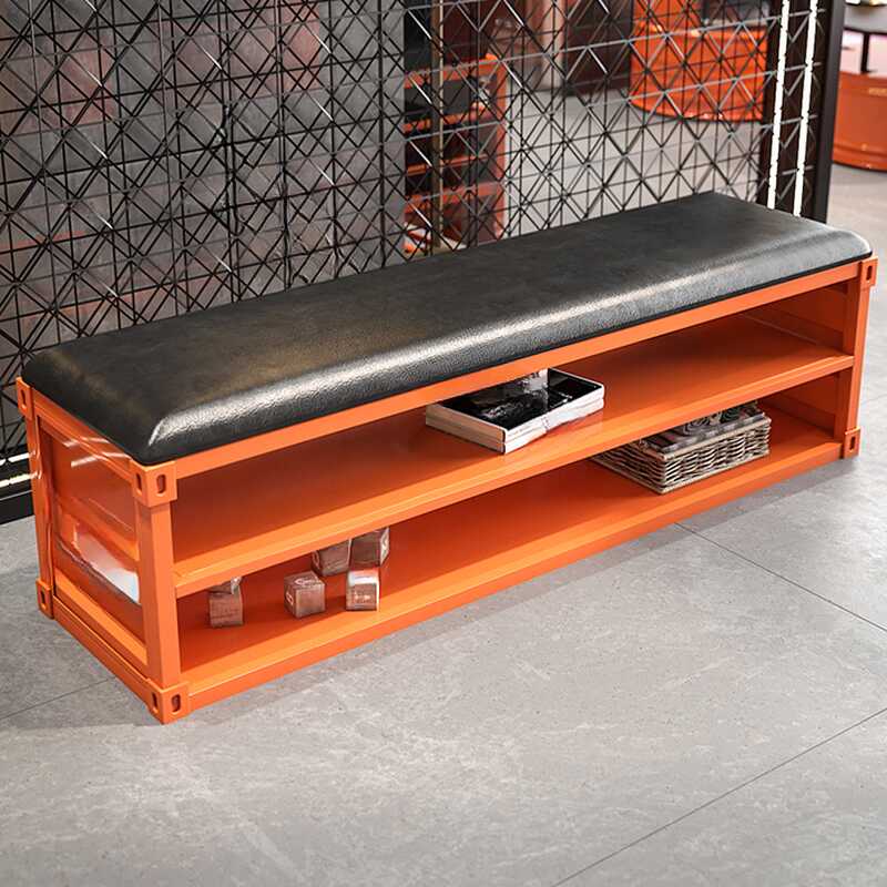 Modern Simple Style Rectangular Solid Colour Storage Ottoman in Ink Artificial Leather with Container