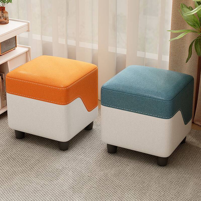 Modish Square Patchwork Cube Ottoman in Multiple Colours with Timber Frame