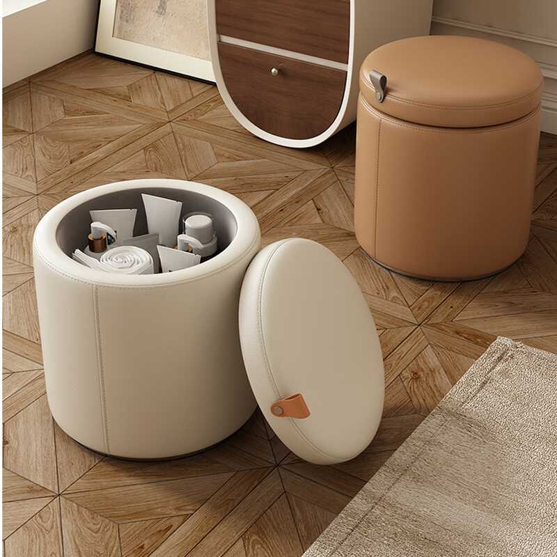 Modern Sand/Dove Grey/Ink Solid Colour Leatherette Round Standard Ottoman with/without Storage