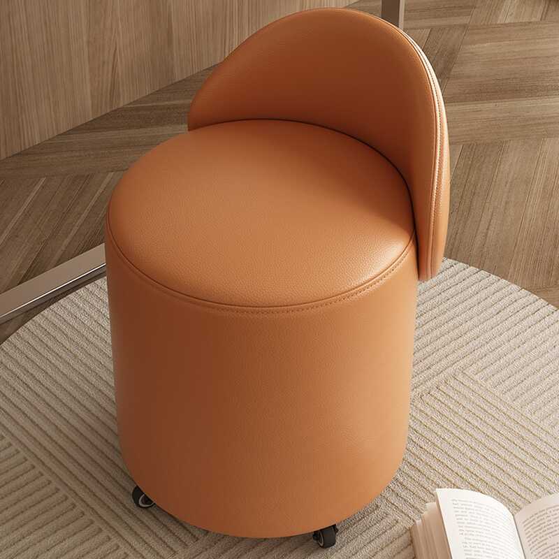 Modish Rounded Solid Colour Standard Ottoman in Pleather with Light Gray/Sand/Tangerine Colour Upholstery and Wheels