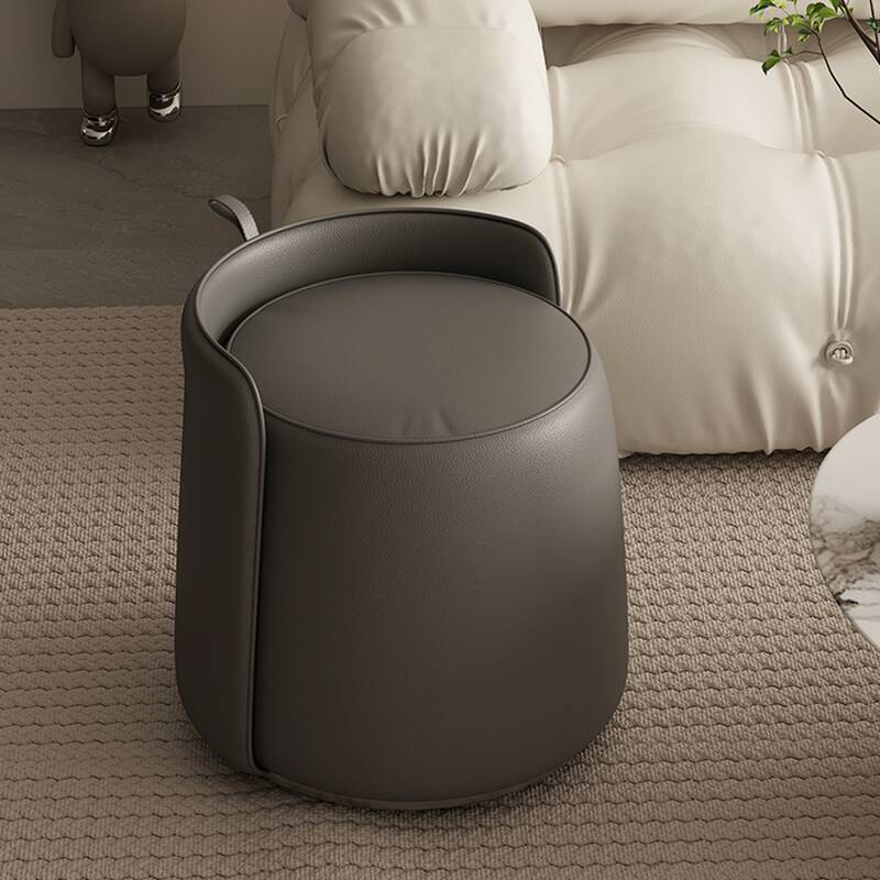 Casual Rounded Solid Colour Standard Ottoman in Artificial Leather Dove Grey/Sepia/Sand