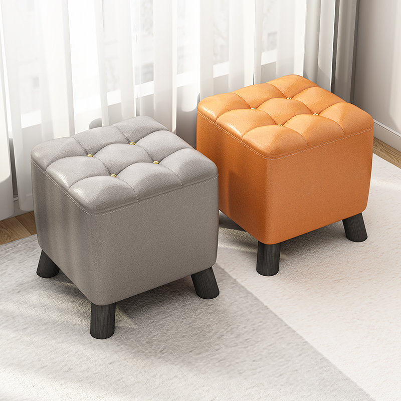 Modish Square Solid Colour Standard Ottoman in Chalk/Yellow/Green with Timber Frame and Button-tufted Design