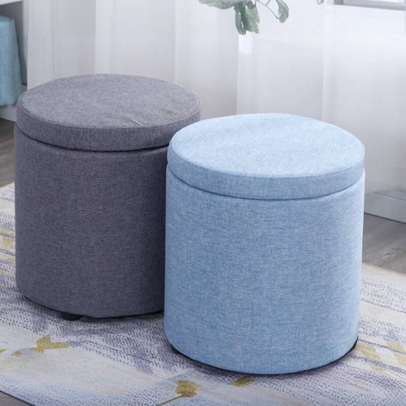 Modern Simple Style Orbicular Solid Colour Storage Ottoman with Timber Frame and Lift-Off Lid