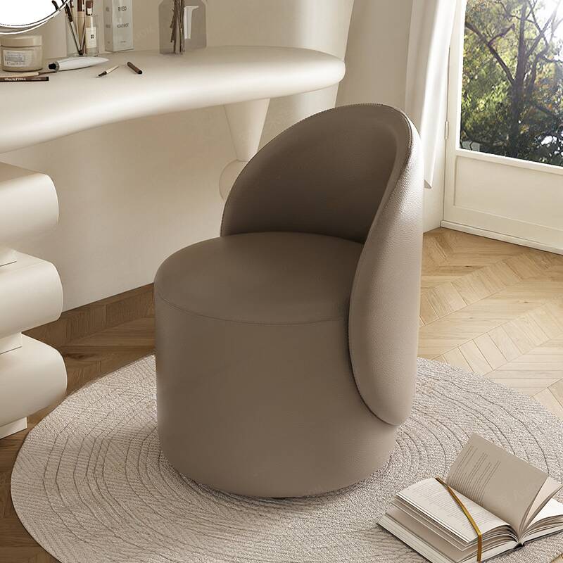 Contemporary Grey/Amber Colour/Cream Solid Colour Circular Standard Ottoman with Lumber Frame, Roller Wheels Included/Not Included