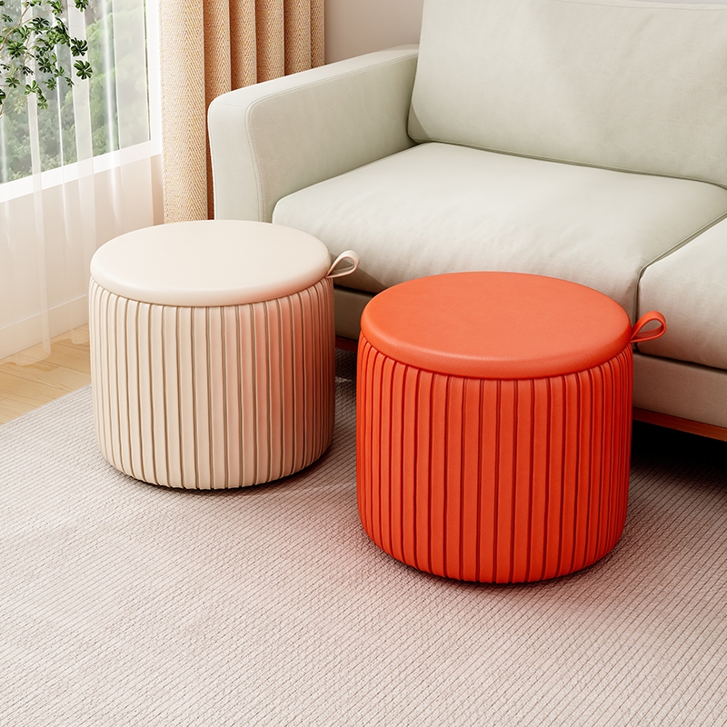 Modish Rounded Solid Colour Standard Ottoman in Pleather with Light Gray/Blue/Tangerine Colour