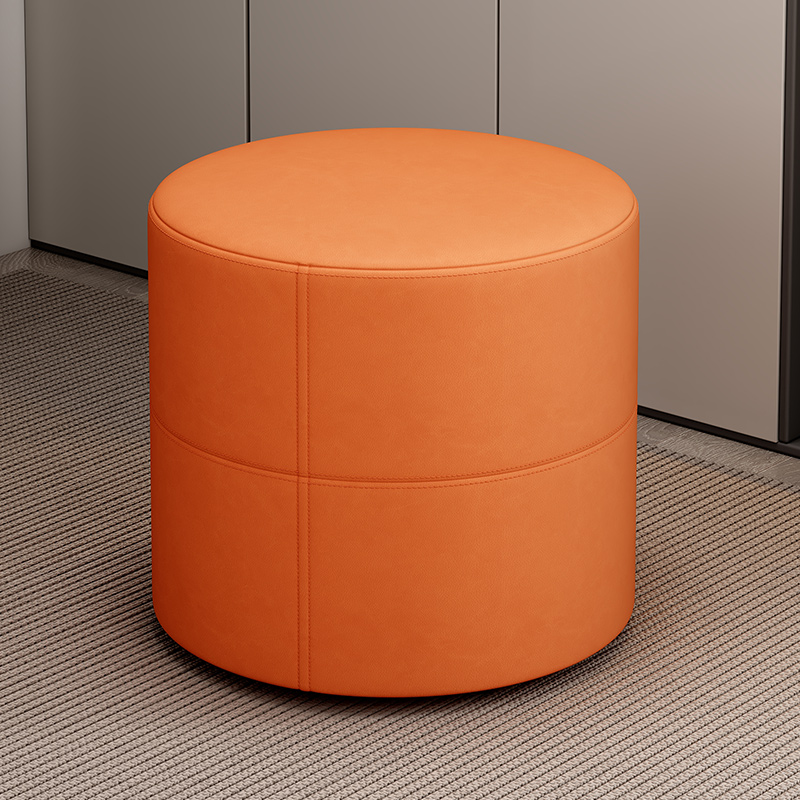 Modern Simple Style Orbicular Solid Colour Standard Ottoman with Artificial Leather Upholstery