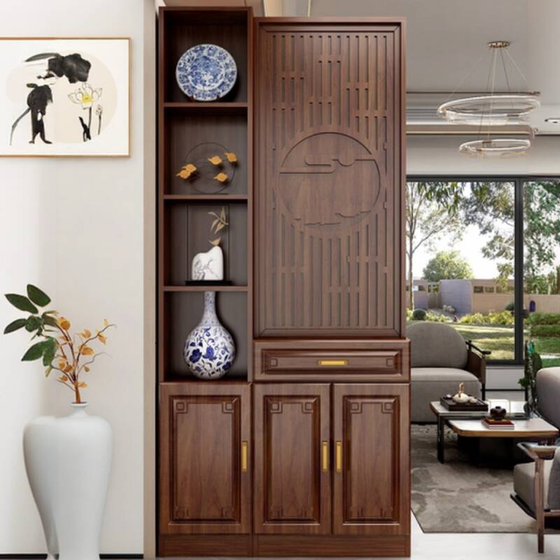 Cocoa Opaque Single Panel Room Partition Wall with Timber Shelf and Standalone Design